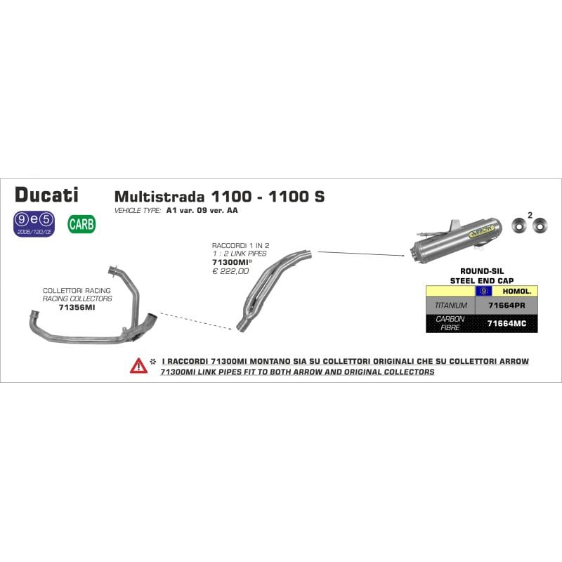 Terminali Round-Sil titanio omologati (Dx+ Sx) Ducati Multistrada 1100 / 1100 S 2007-2009 1100 cc
