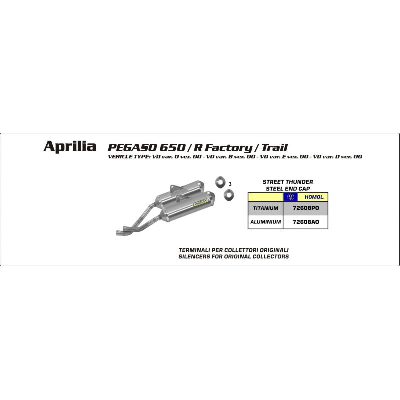 Terminali Thunder Approved alluminio (Dx+Sx) Aprilia PEGASO 650 STRADA 2005-2011 650 cc