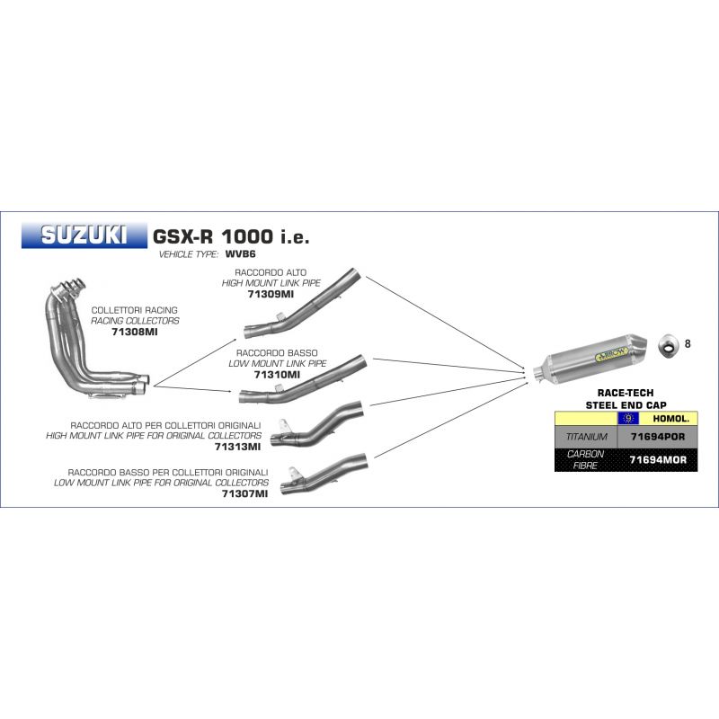 71694MOR Terminale Race-Tech Approved carbonio L. 350mm. Suzuki GSX-R 1000 i.e. 2005-2006 1000 cc