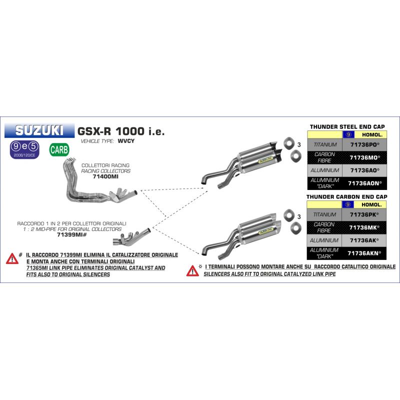 Kit completo COMPETITION (per moto elaborate) con dBKiller con fondello carby Suzuki GSX-R 1000 i.e. 2009-2011 1000 cc