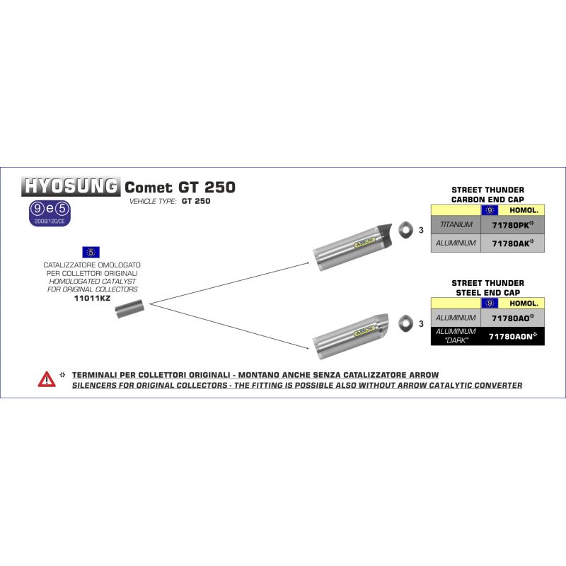 Terminale Thunder Approved alluminio Dark" per collettori originali" Hyosung Comet 250GT 2001-2016  cc