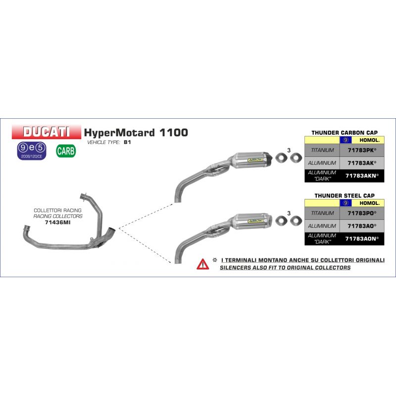 Terminali Thunder alluminio Dark" (Dx+Sx) con fondello carby - versione corta" Ducati Hypermotard 1100 2007-2012 1100 cc