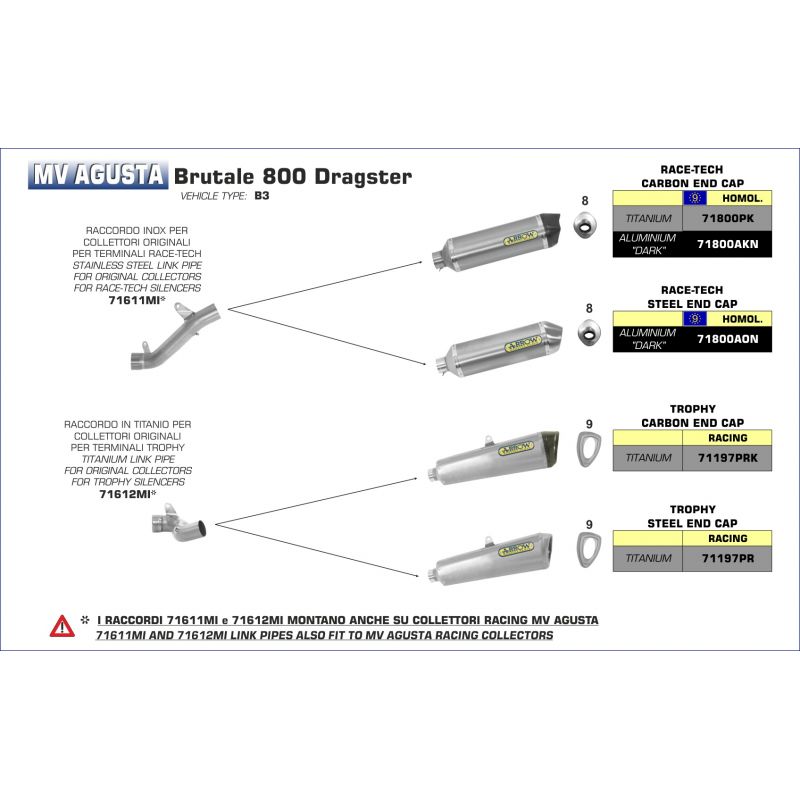 Terminale Race-Tech Approved alluminio Dark" con fondello carby" MV Agusta BRUTALE 800 DRAGSTER 2014-2016  cc
