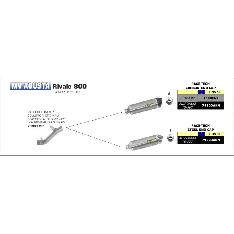 Terminale Race-Tech Approved alluminio Dark" con fondello carby" MV Agusta RIVALE 800 2014-2016  cc