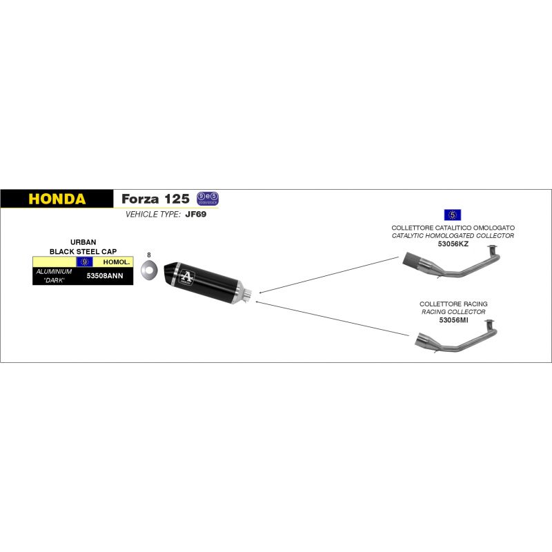 Collettore catalitico omologato per scarico Urban Honda FORZA 125 2015-2016 125 cc