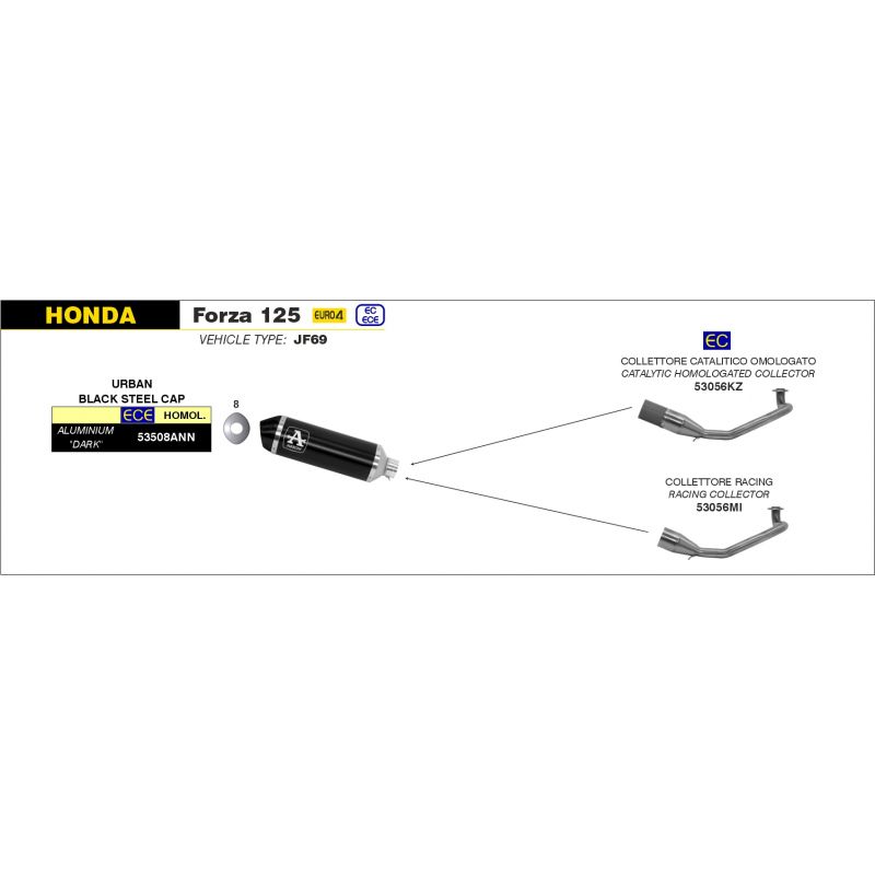 Collettore catalitico omologato per scarico Urban Honda FORZA 125 2017-2020 125 cc