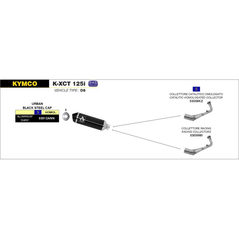 53059KZ Collettore catalitico omologato per scarico Urban Kymco K-XCT 125i 2011-2016 125 cc
