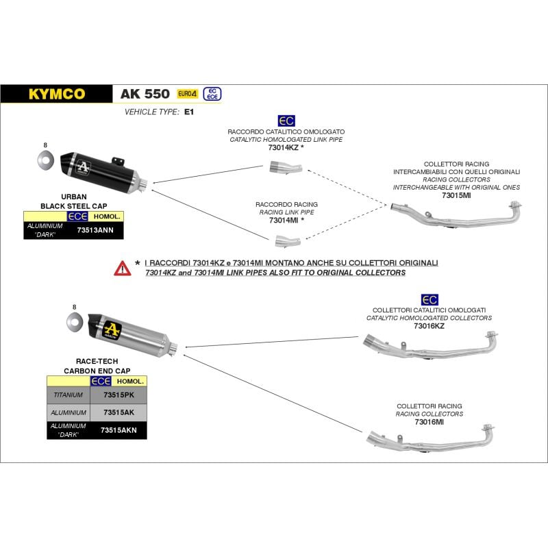 73015MI Collettori racing intercambiabili con gli originali Kymco AK 550 2017-2020 550 cc