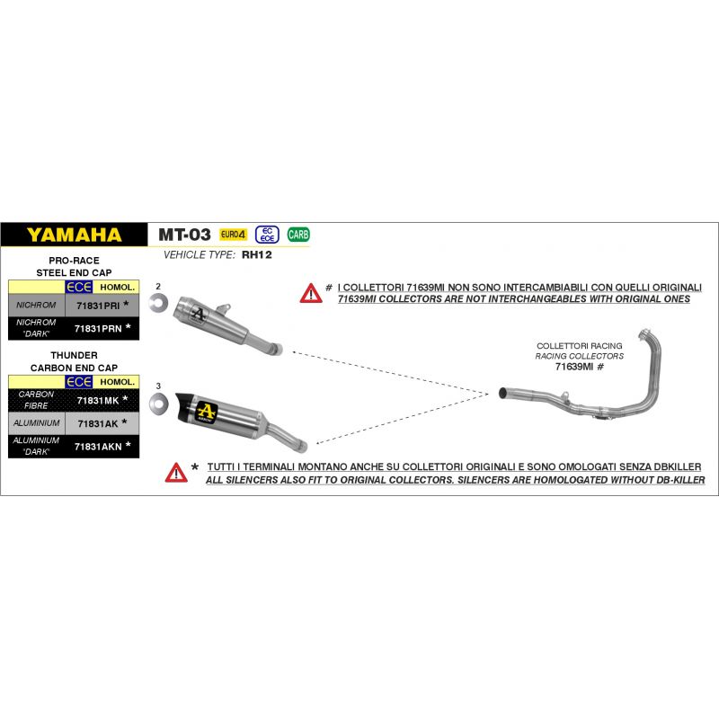 Kit terminale GP2 Yamaha MT-03 2018-2019 650 cc