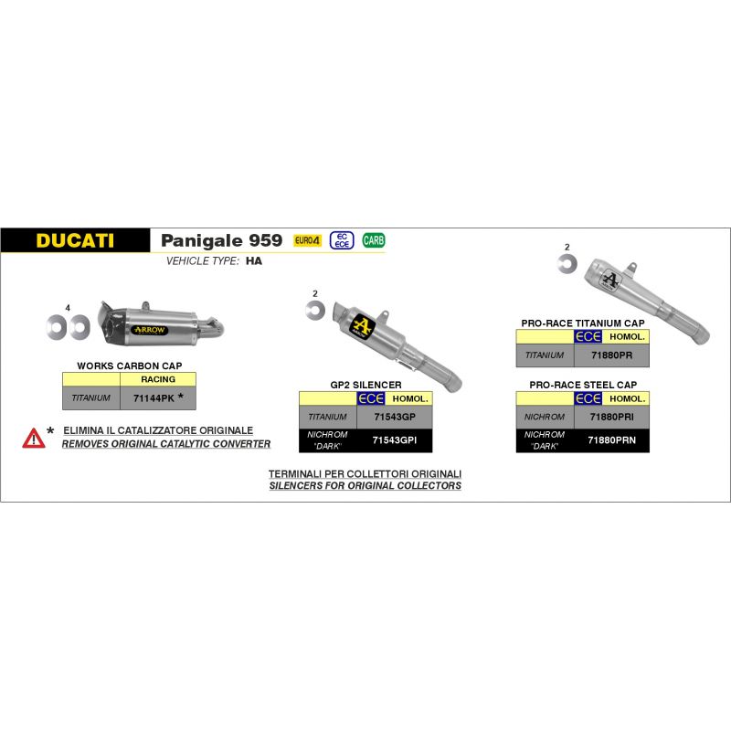 Terminali Works titanio (Dx+Sx) con fondello carby Ducati Panigale 959 2016-2019 959 cc