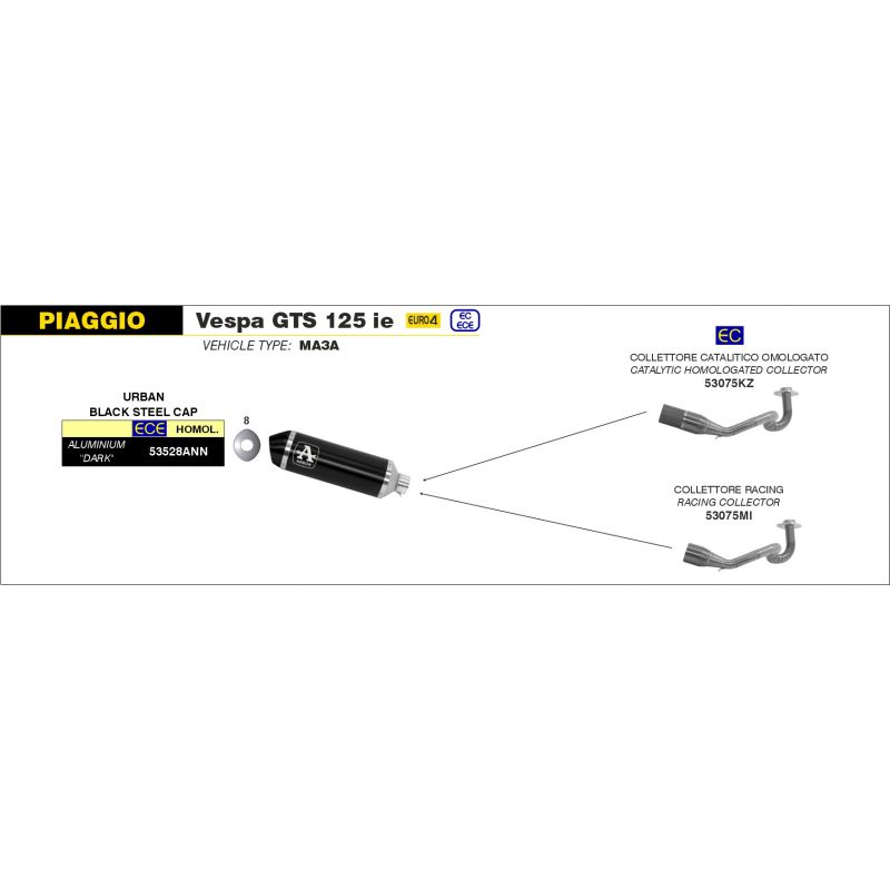 Collettore racing per scarico Urban Piaggio VESPA GTS 125i.e. 2017-2018 125 cc