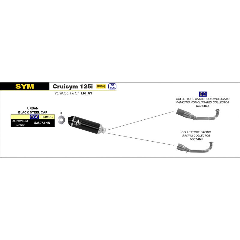 Collettore racing per scarico Urban SYM CruiSym 125i 2018-2020 125 cc