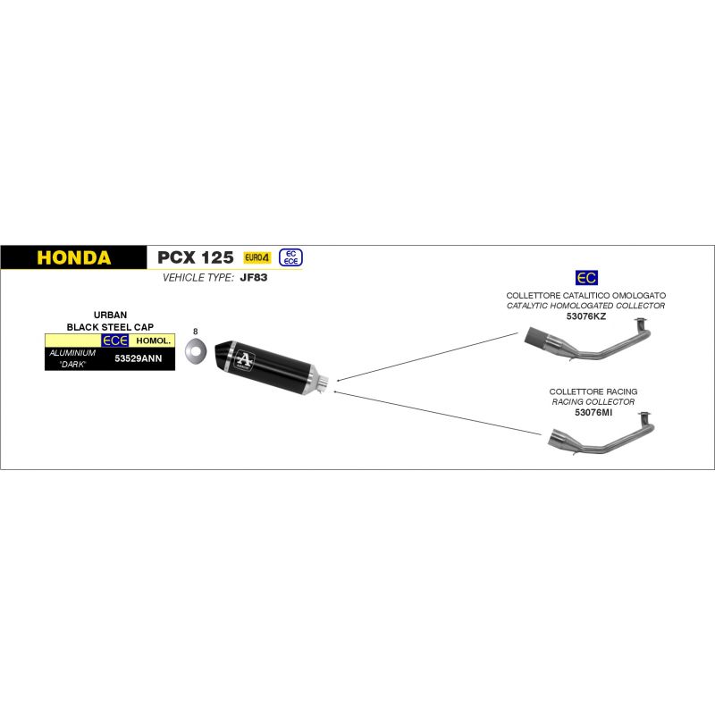 Collettore racing per scarico Urban Honda PCX 125 2018-2020 125 cc