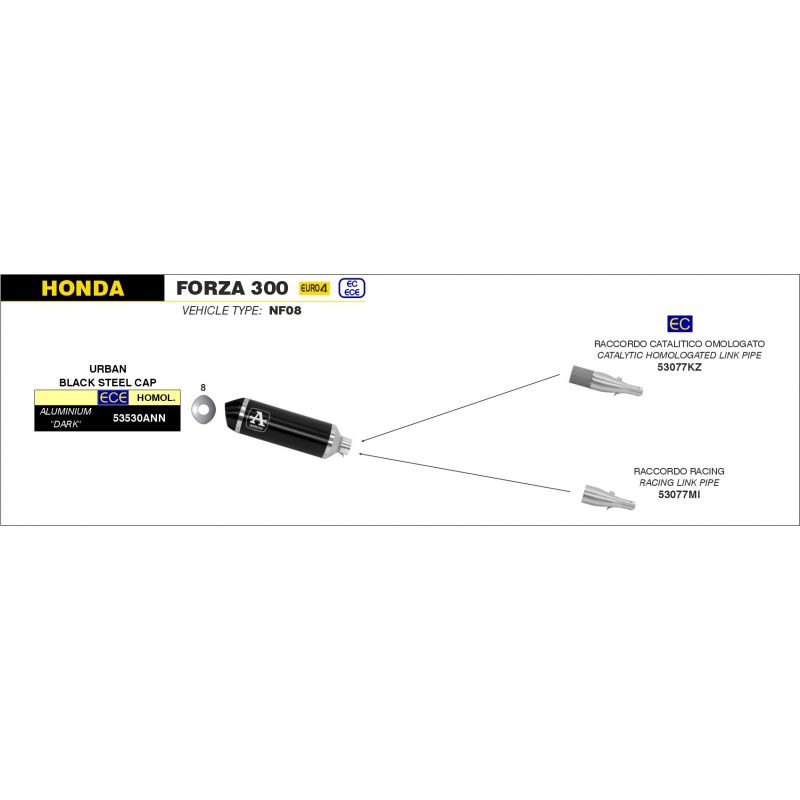 Terminale Urban  alluminio Dark" con fondello "Dark" Honda FORZA 300 2018-2020  cc