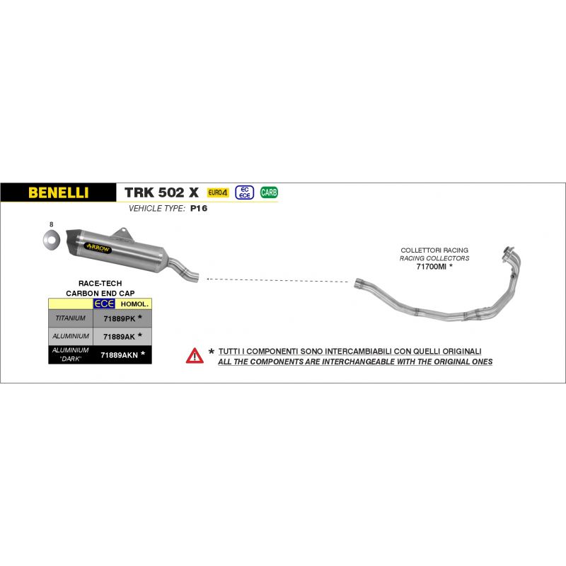 Terminale Race-Tech titanio con fondello carby Benelli TRK 502 X 2018-2020 502 cc
