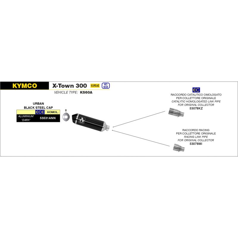 Raccordo racing per scarico Urban Kymco X-TOWN 300 2017-2020 300 cc