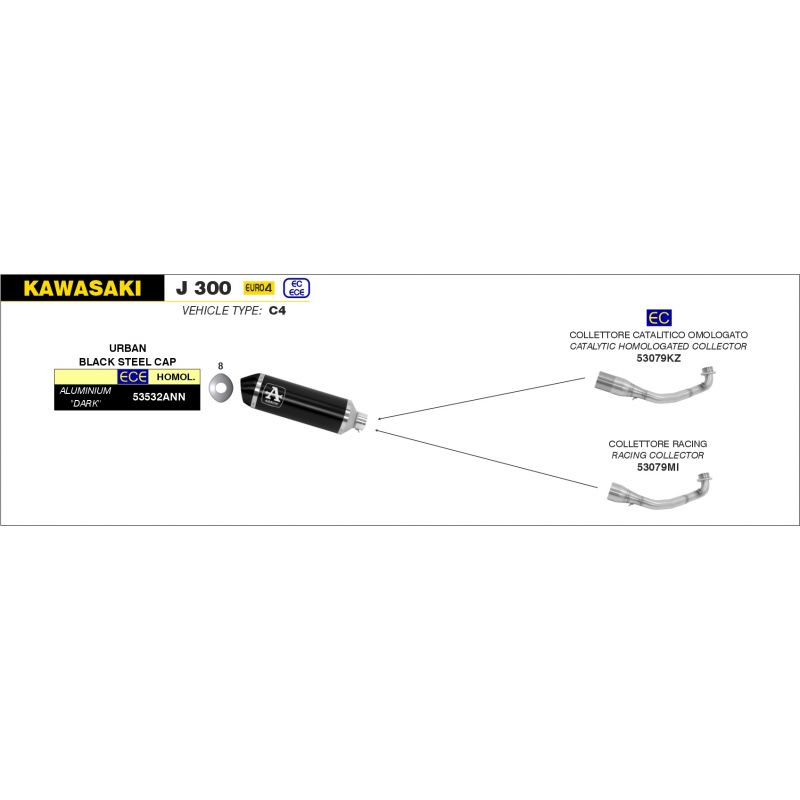 Collettore racing per scarico Urban Kawasaki J 300 2017-2020 300 cc