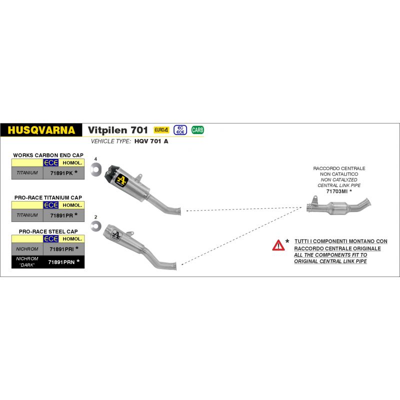 71703MI Raccordo centrale non catalitico Husqvarna Vitpilen 701 2018-2019 701 cc 8019799102521 ARROW