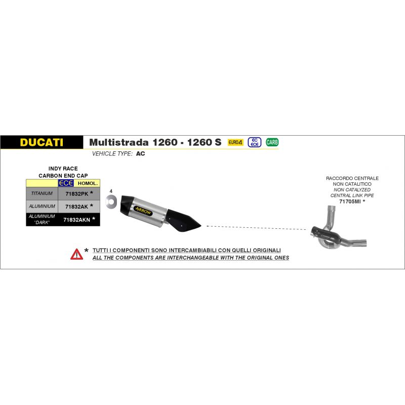Raccordo centrale non catalitico Ducati Multistrada 1260 / 1260 S 2018-2020 1260 cc