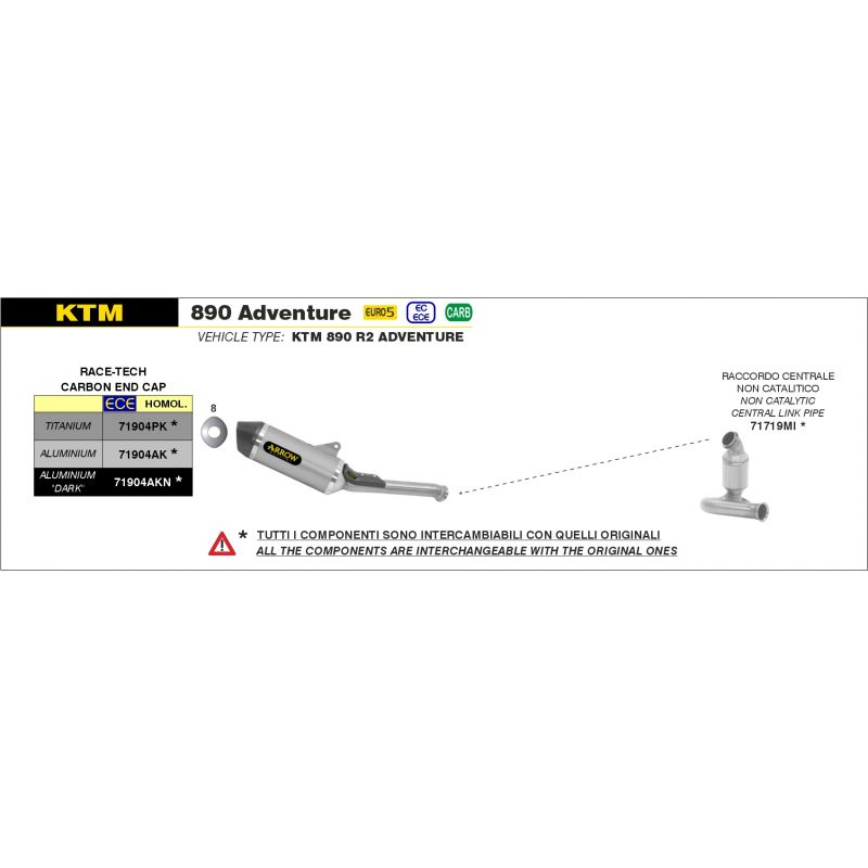 Raccordo centrale non catalitico KTM 890 Adventure R 2021- 890 cc