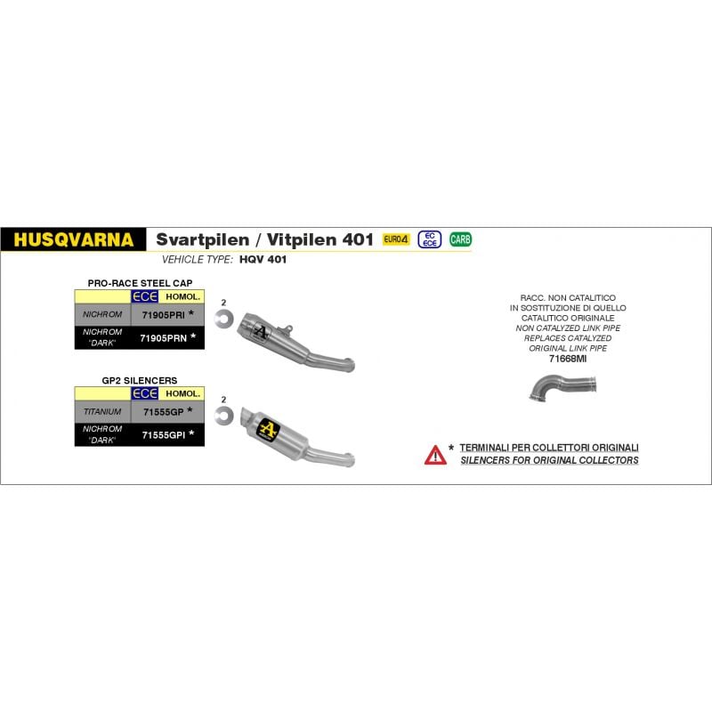 Kit terminale GP2 Husqvarna Svartpilen / Vitpilen 401 2018-2019 400 cc
