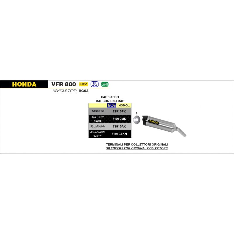 Terminale Race-Tech alluminio White" con fondello carby" Honda VFR 800 F 2017-2020  cc