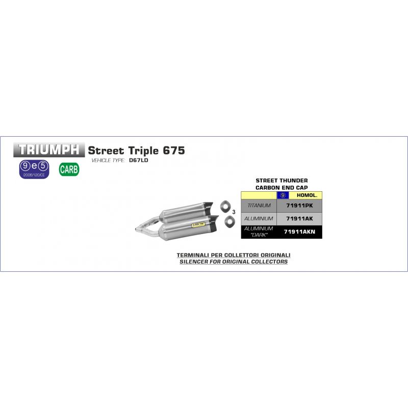 71911AK Terminali Street Thunder alluminio (Dx+Sx) con fondello carby Triumph STREET TRIPLE 675