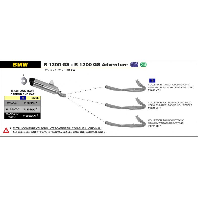 71731MI Collettori racing in titanio BMW R 1200 GS / Adventure 2017-2018 1200 cc 8019799109056 ARROW
