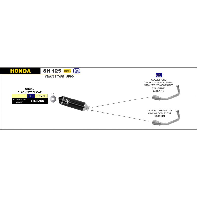 Terminale Urban  alluminio Dark" con fondello "Dark" Honda SH 125i 2020-2022  cc