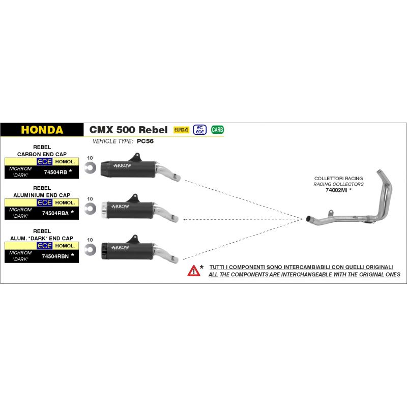 74504RBA Kit terminale Rebel con fondello in alluminio lucido Honda CMX 500 Rebel 2020-2021 500 cc