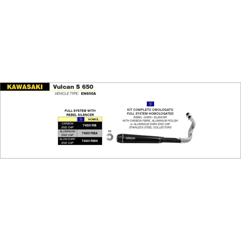 Kit completo Rebel con fondello posteriore in alluminio lucido Kawasaki Vulcan S 650 2014-2016 650 cc