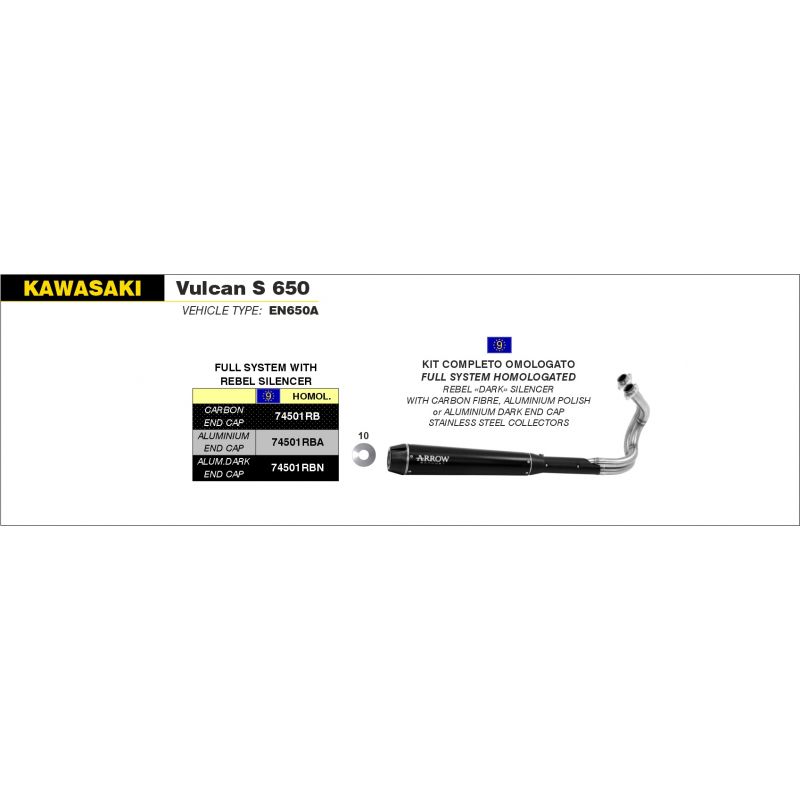 74501RBN Kit completo Rebel con fondello posteriore in alluminio Dark" Kawasaki Vulcan S 650