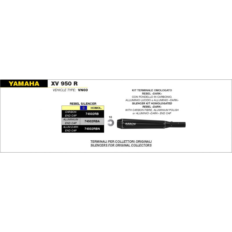 Kit terminale Rebel con fondello in alluminio lucido Yamaha XV (Bolt) 950 R 2014-2016 950 cc