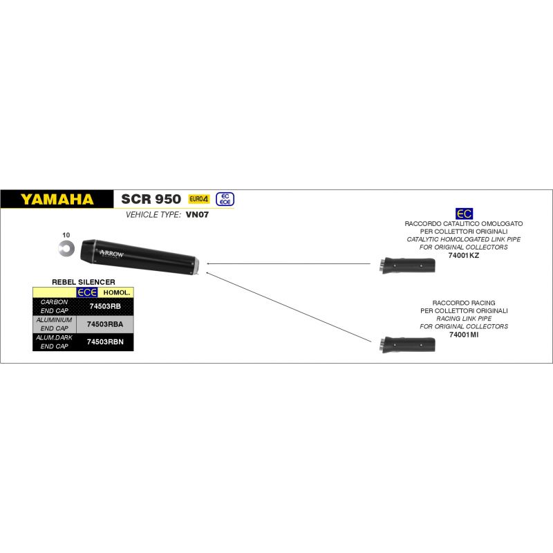 Kit terminale Rebel con fondello in alluminio lucido Yamaha SCR 950 2017-2020 950 cc