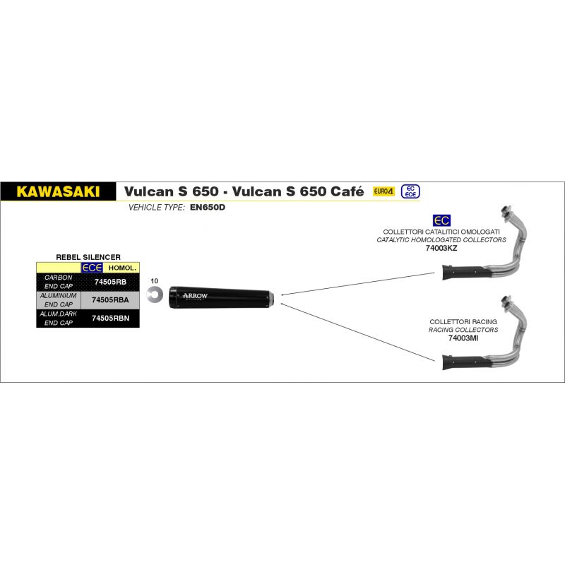 Kit terminale Rebel con fondello in alluminio Dark" Kawasaki Vulcan S 650 2017-2020 650 cc