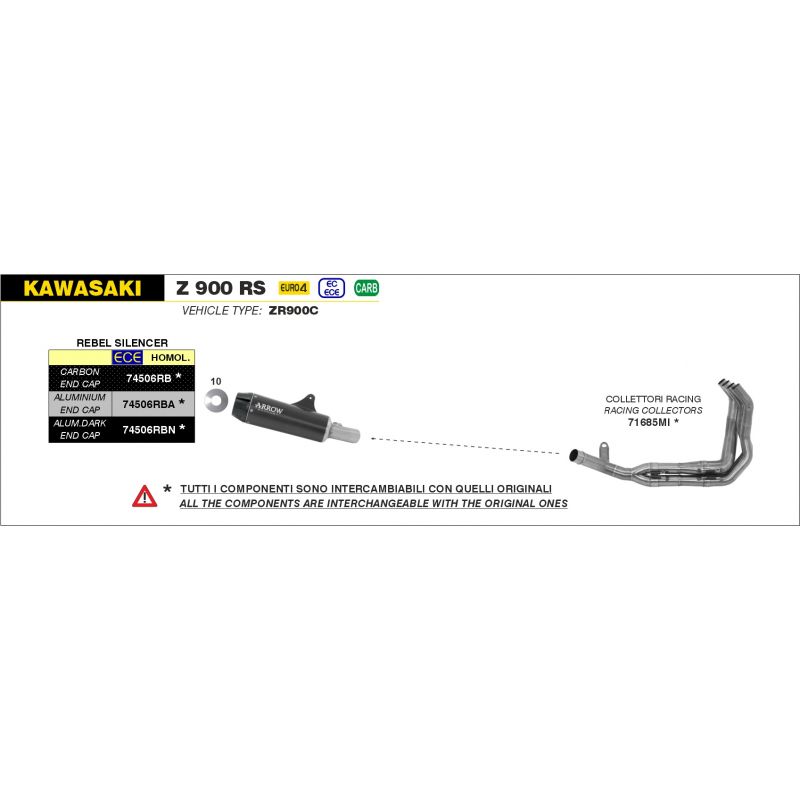 74506RBN Kit terminale Rebel con fondello in alluminio Dark" Kawasaki Z 900 RS 2017-2020 900 cc