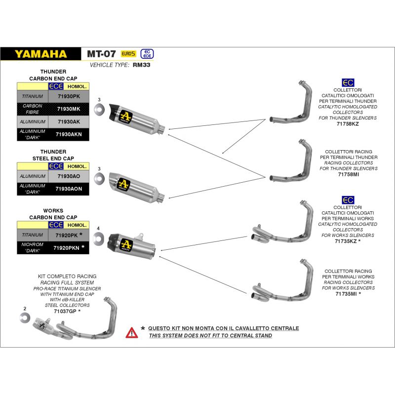 Kit collettori catalitico omologato per terminali Works Yamaha MT-07 2021-2022 700 cc