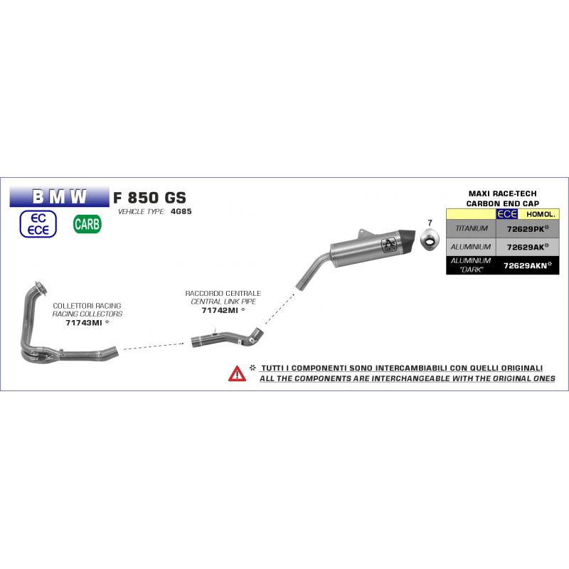 Raccordo centrale racing BMW F 850 GS 2018-2020 850 cc