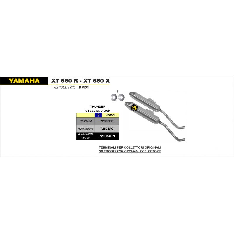 Terminali Thunder Approved Alluminio Dark" (Dx+Sx)" Yamaha XT 660 R - XT 660 X 2004-2016 660 cc