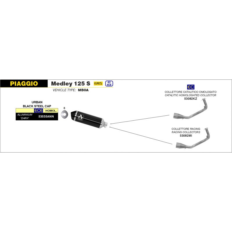 53535ANN Terminale Urban alluminio Dark" con fondello "Dark" Piaggio MEDLEY 150 S ABS 2021-2022 cc 