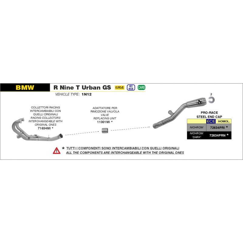 Terminale Pro-Race nichrom BMW R Nine T Urban GS 2017-2020 1200 cc