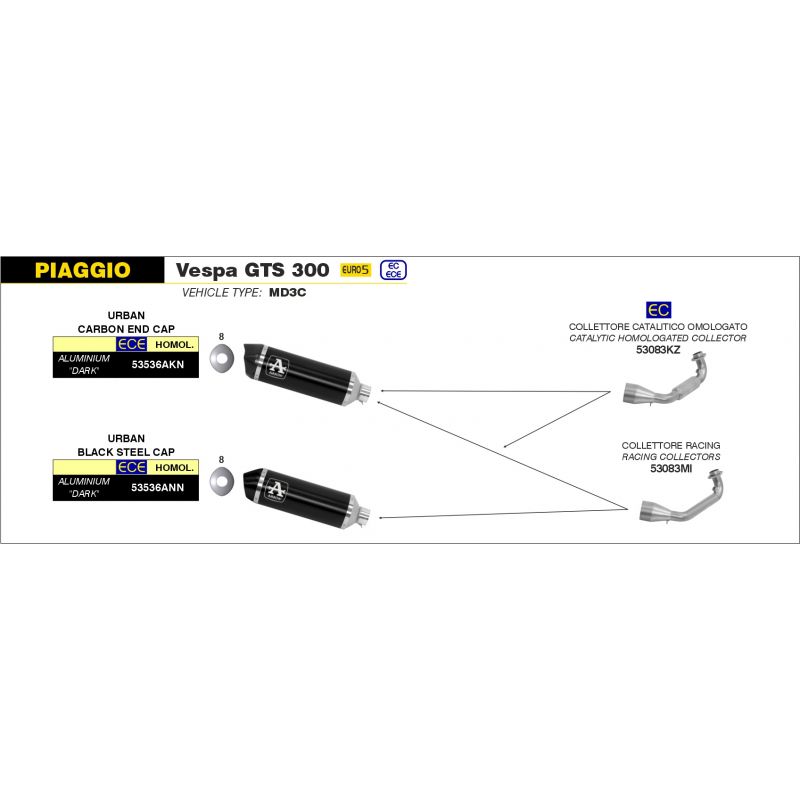 53536ANN Terminale Urban alluminio Dark" con fondello "Dark" Piaggio VESPA GTS 300 HPE 2021-2022 cc