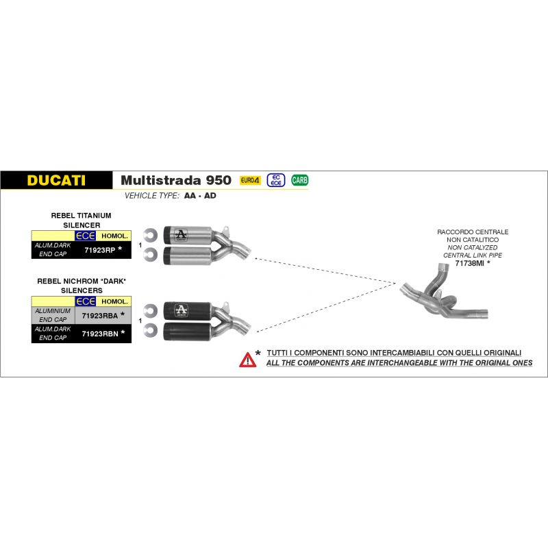 Raccordo centrale non catalitico Ducati Multistrada 950 2019-2020 950 cc
