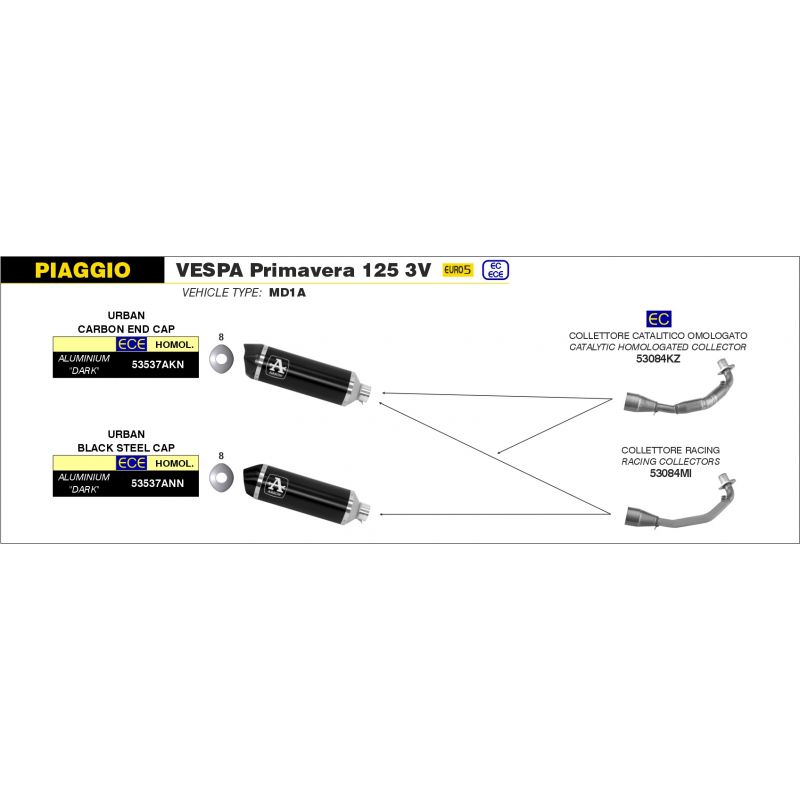 Terminale Urban  alluminio Dark" con fondello "Dark" Piaggio VESPA Primavera 125 3V 2021-2022  cc