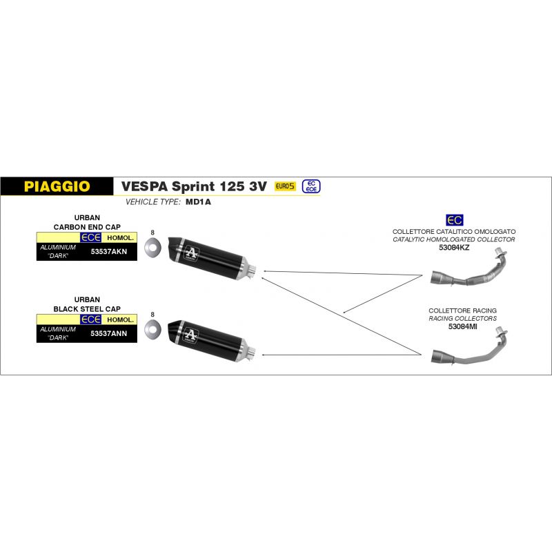 Terminale Urban  alluminio Dark" con fondello "Dark" Piaggio VESPA Sprint 125 3V 2021-2022  cc