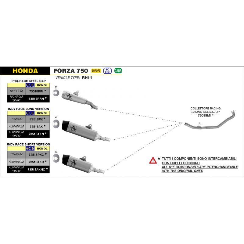 Terminale Race-Tech in titanio con fondello carby Honda FORZA 750 2021-2022 750 cc