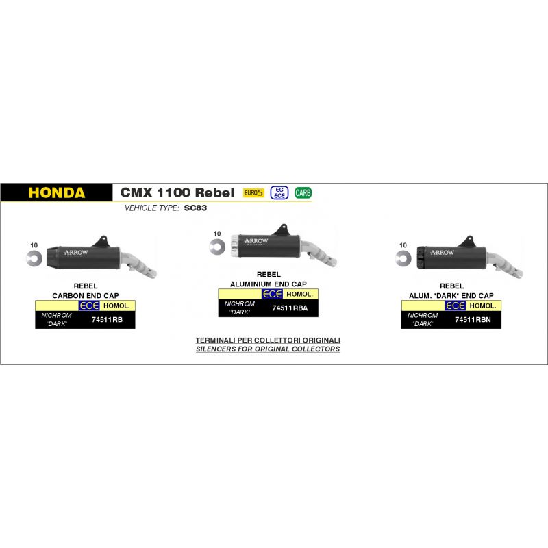 Kit terminale Rebel con fondello in alluminio Dark" Honda CMX 1100 Rebel 2021-2022 1100 cc