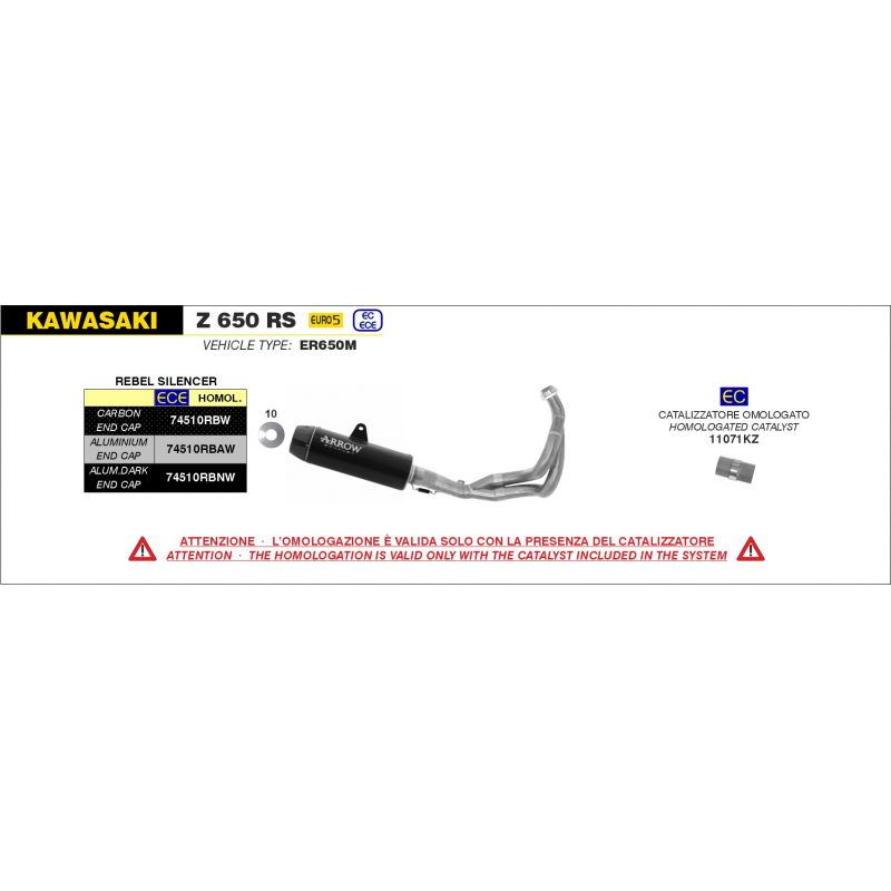 Kit completo Rebel con fondello posteriore in alluminio lucido Kawasaki Z 650 RS 2021-2022 650 cc