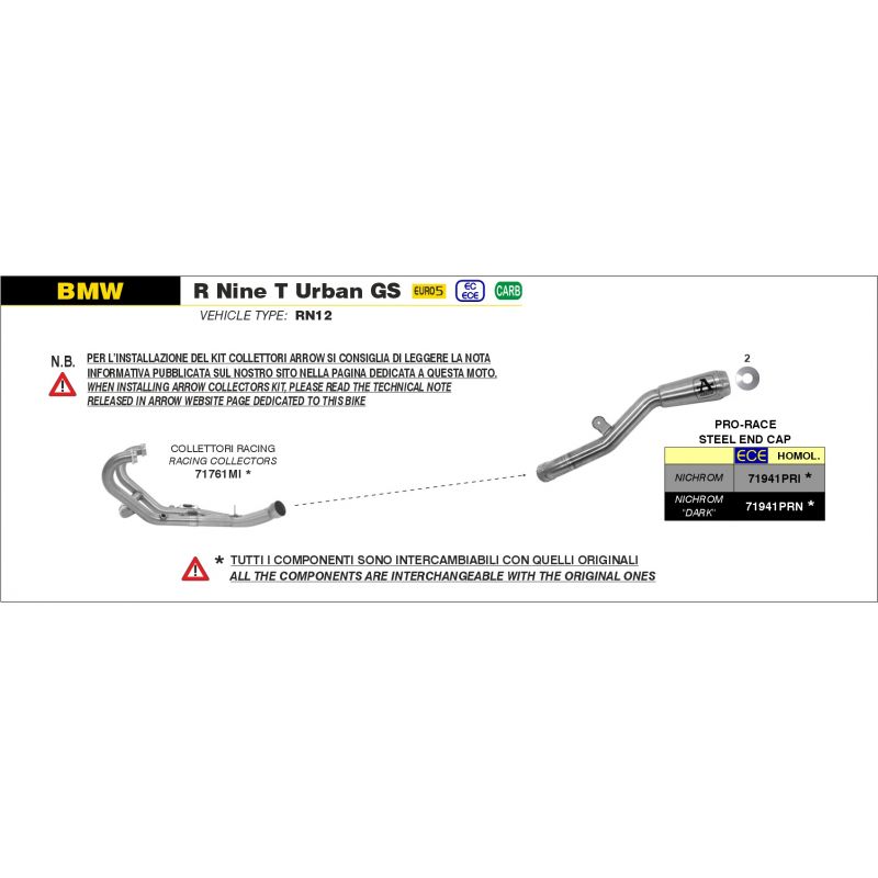 Collettori racing non catalitici BMW R Nine T Urban GS 2021-2022 1200 cc