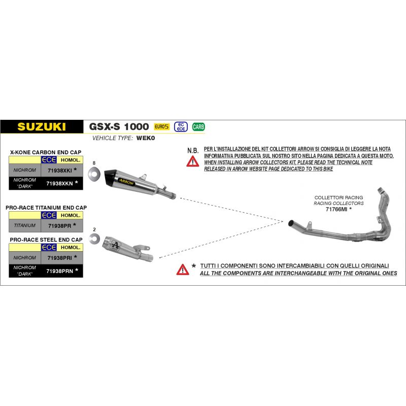 Collettori racing non catalitici Suzuki GSX-S 1000 2021-2022 1000 cc